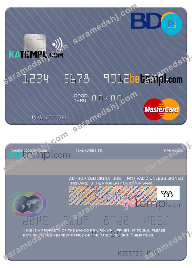 Philippines Banco de Oro mastercard, fully editable template in PSD format
